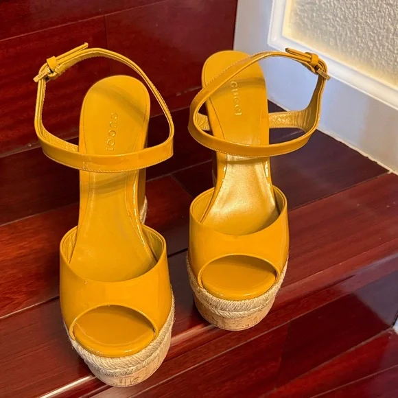 Gucci Mustard Yellow Patent Wedges - Picture 6 of 6